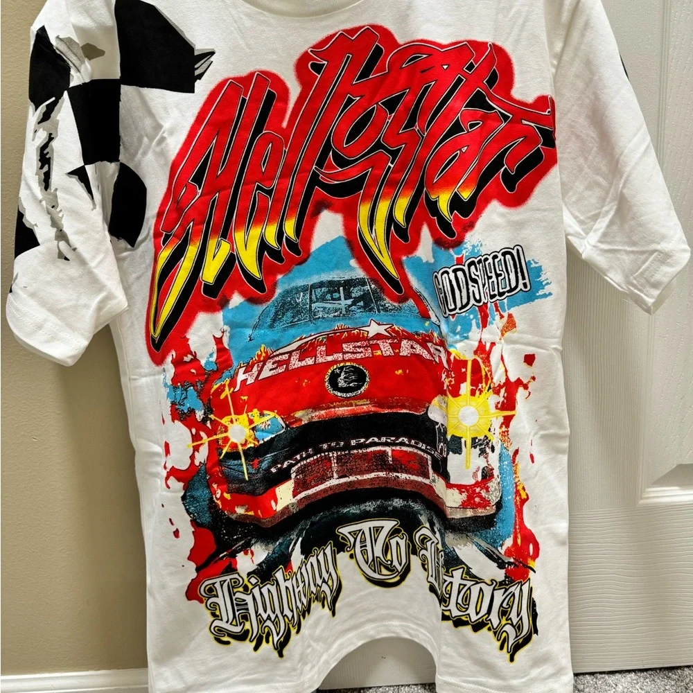 sp5der hellstar tシャツ　godspeed ROW FIRST Hellstar AR Restock – 2023) Exclusive (Overseas Tee Navy/Gold Speed トップス